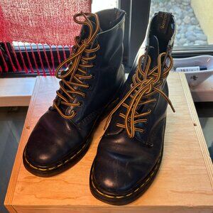 Dr Martens Navy Blue Combat Boots with Yellow Details